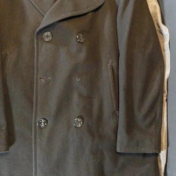 USN NAVY ISSUE MENS BLACK WOOL OVERCOAT 46R PEACOAT 8405-01-154-5800 SV 1034 Pea Coats